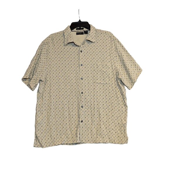 Vintage W.H. Belk Sportswear Beige & Blue Patterned Button-Up Shirt XL Silk Blen - Picture 1 of 6